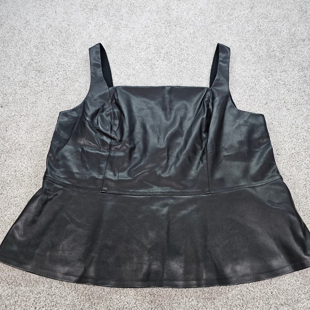 Bar III Black Faux Leather Peplum Square Neck Tank Top Women's Plus Size 4X NWOT